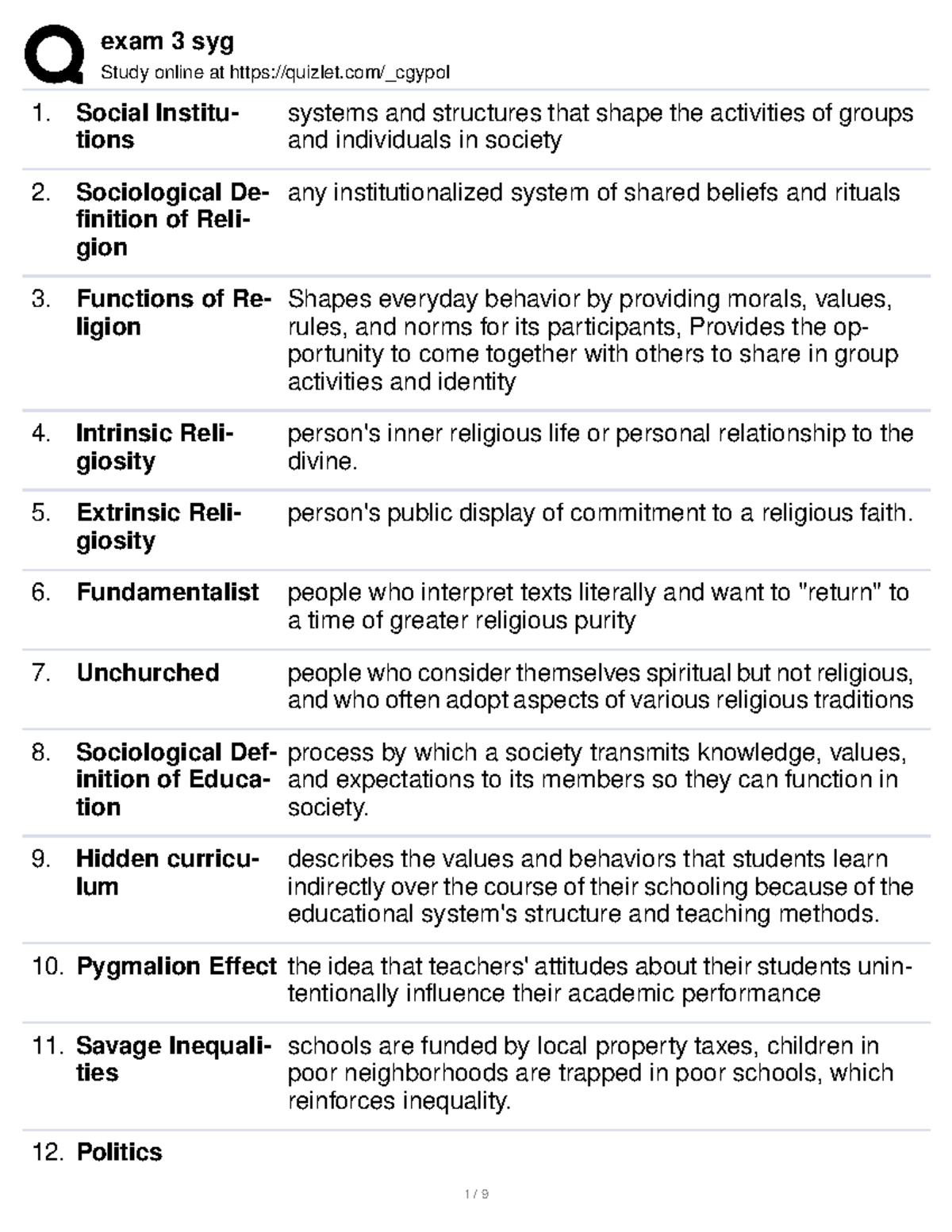 Sociology Exam 3 - Vocabulary - Study Online At Quizlet/_cgypol Social ...