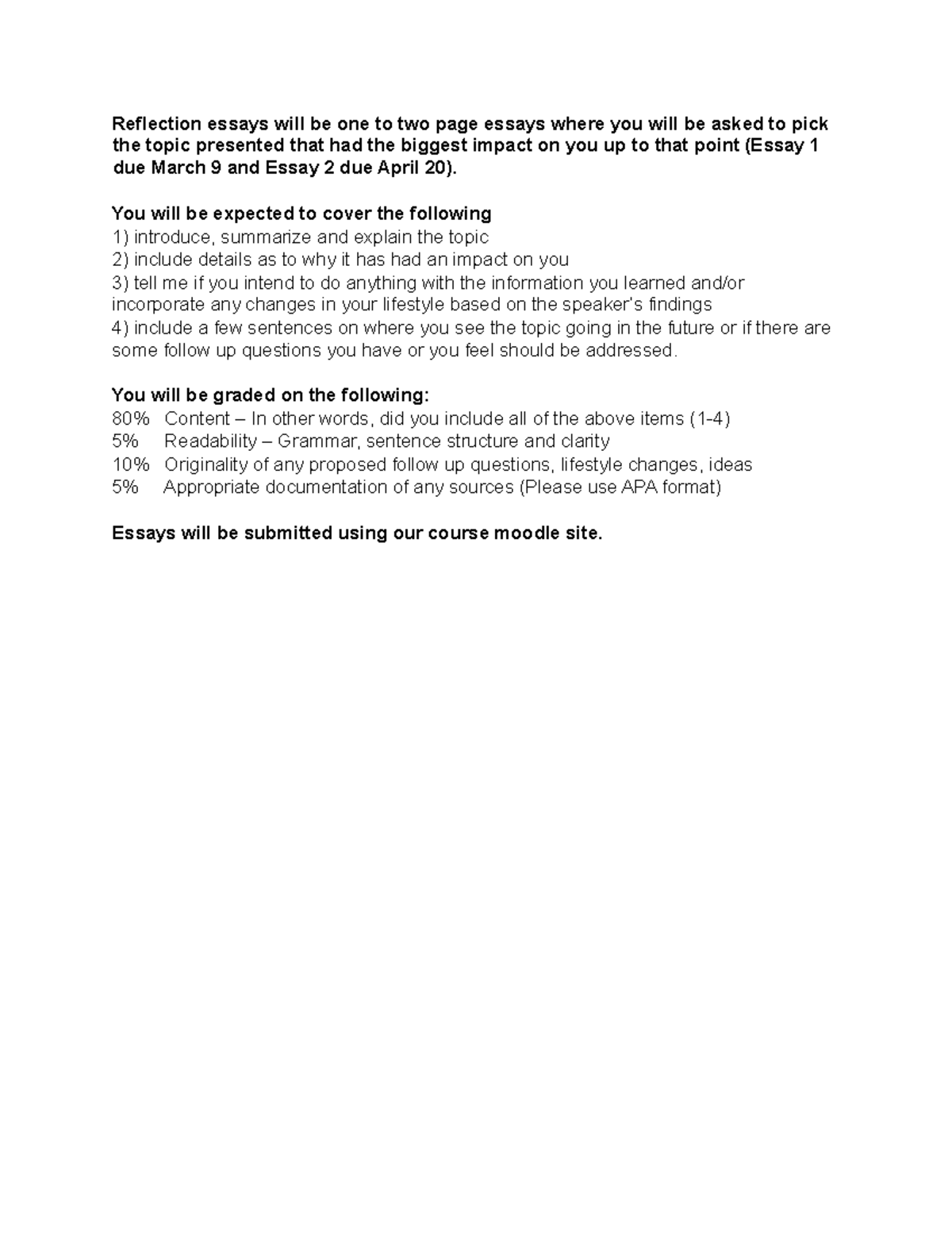 Reflection Essay directions BSC 495 - Reflection essays will be one to ...