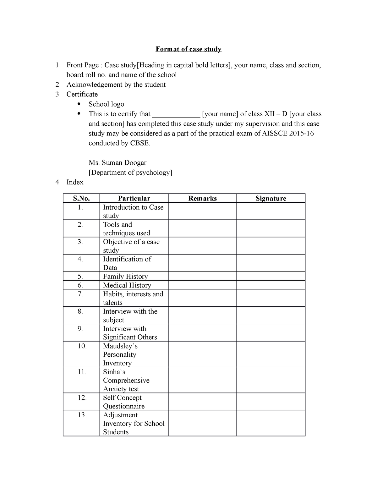 case study example headings