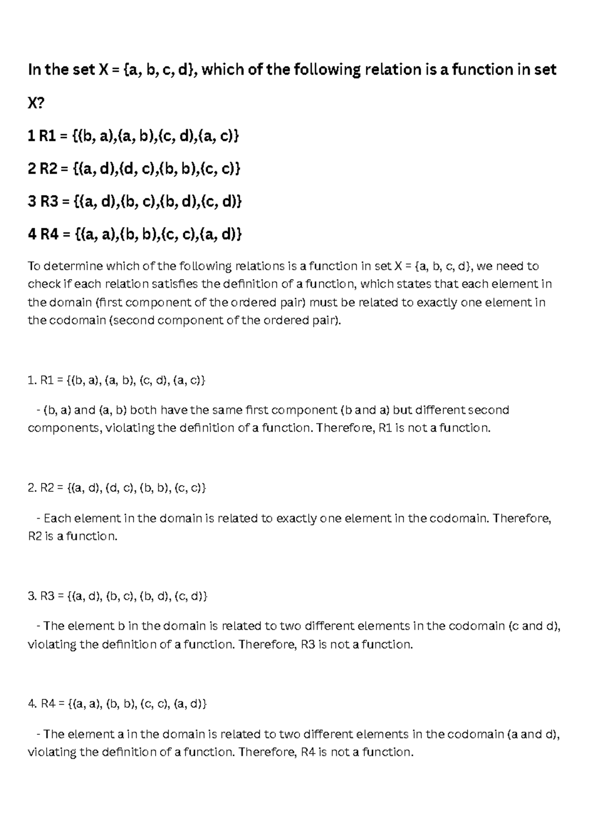 Function practice problem - In the set X = {a, b, c, d}, which of the ...