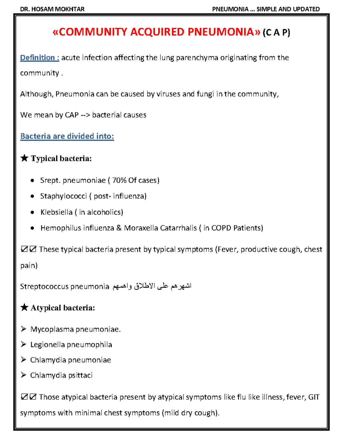 CAP AND HAP Pneumonia BY DR Hosam Mokhtar ACQUIRED