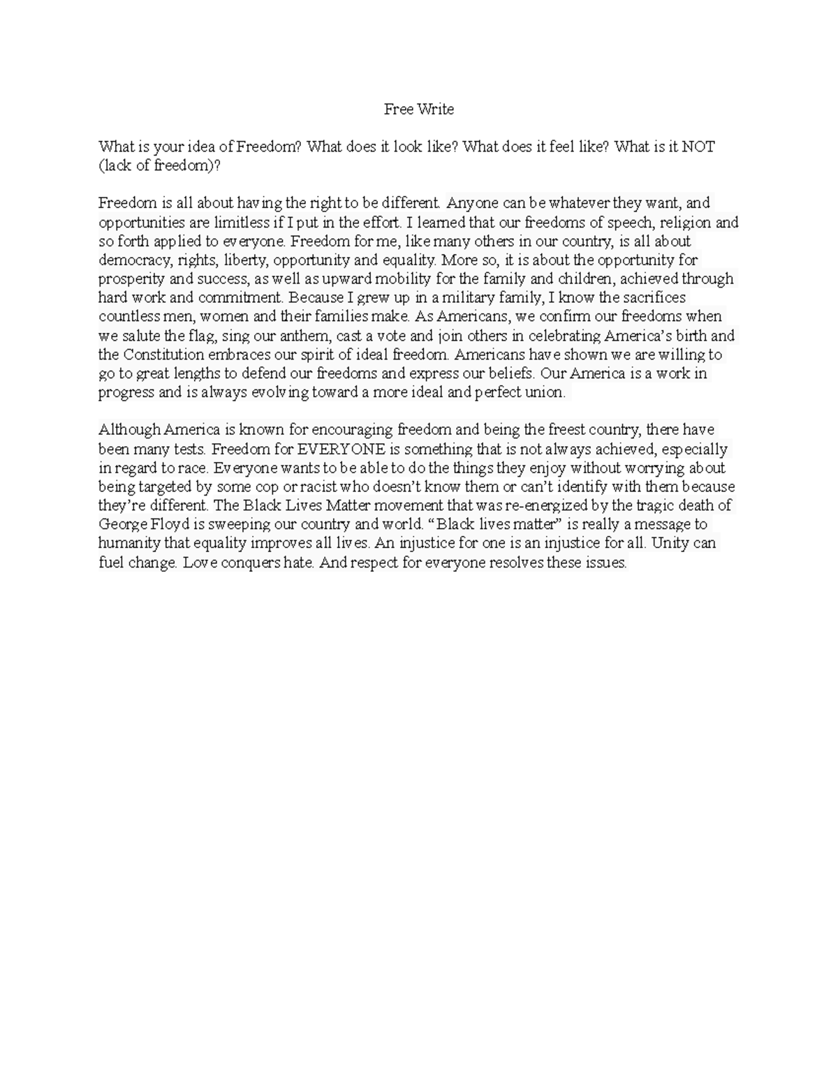 Free Write 9:24 - Free Write What is your idea of Freedom? What does it ...