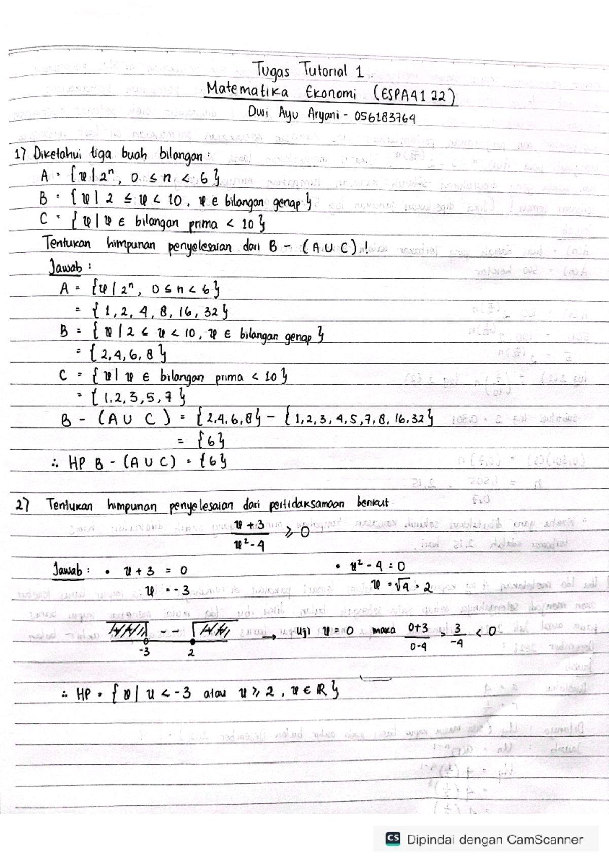 Tugas 1 Matematika Ekonomi - Dwi Ayu Aryani - 051683764 - Studocu