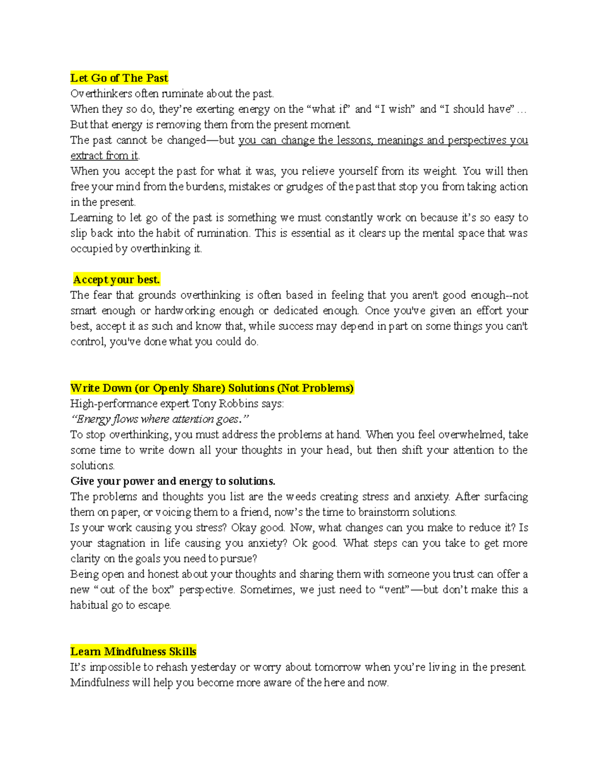 How to reduce Overthinking? Let Go of The Past Overthinkers often