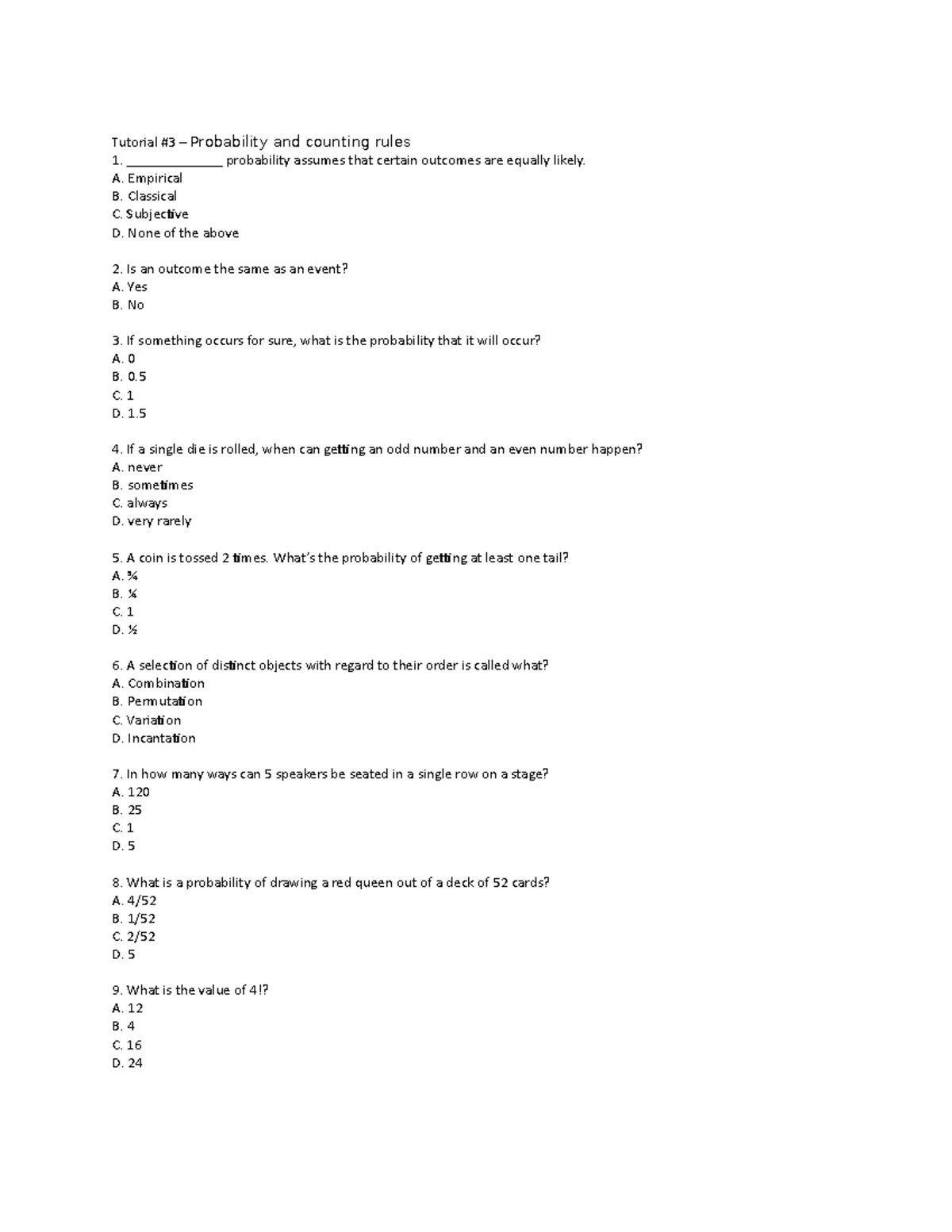 Probability and counting rules Kahoot Quiz - Tutorial #3 – Probability ...