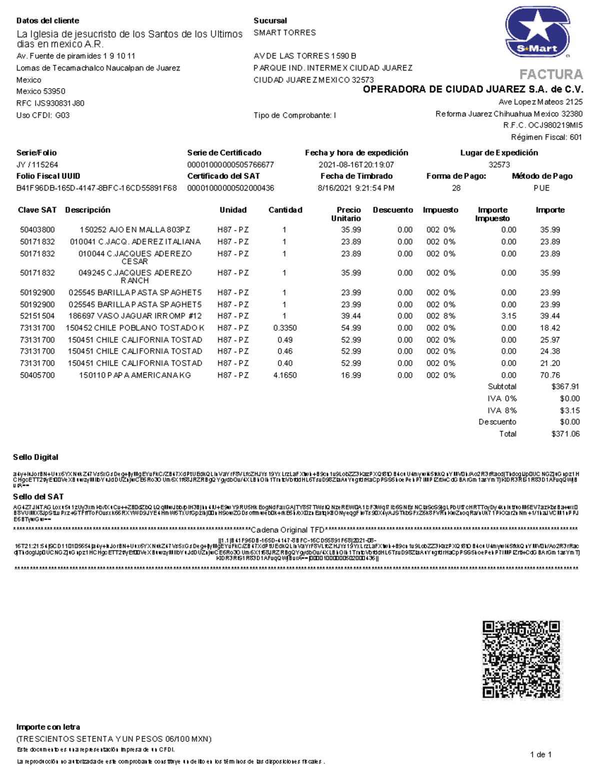 OCJ980219 MI5JY115264 Clave SAT Descripción Unidad Cantidad Precio