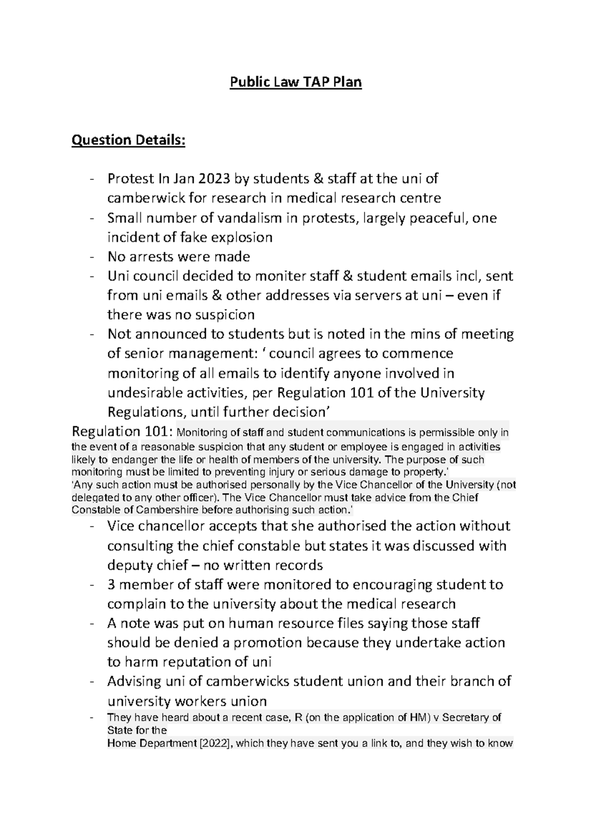 Public Law TAP Plan - Problem question plan - Public Law TAP Plan ...