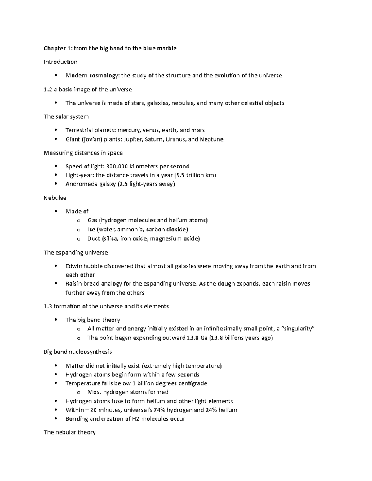Earth science chapter 1 - Chapter 1: from the big band to the blue ...