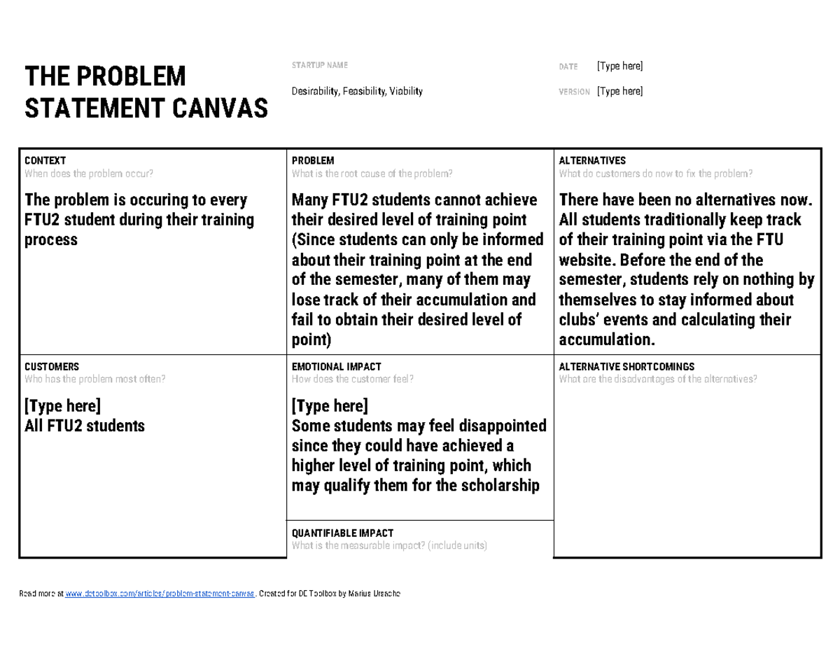 Suggested- Problem - THE PROBLEM STATEMENT CANVAS STARTUP NAME DATE ...