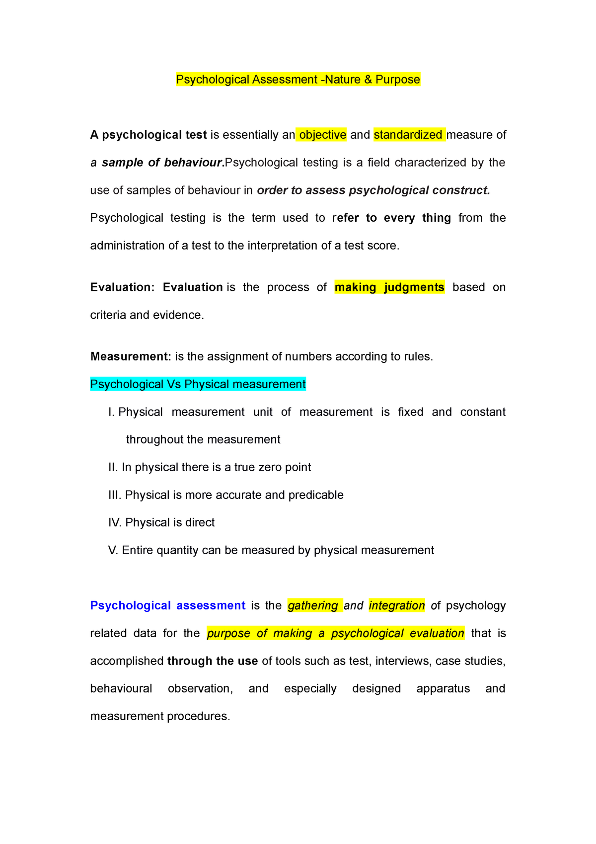 psychological test assignment