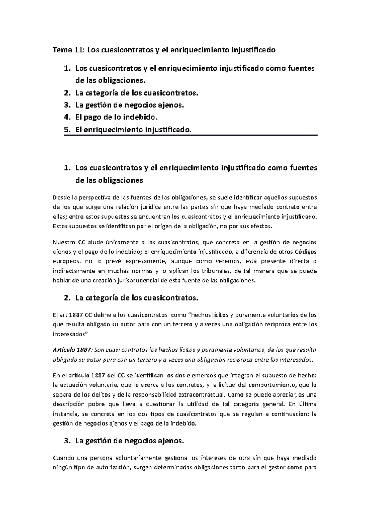 TEMA 11 - Tema 11: Los Cuasicontratos Y El Enriquecimiento ...