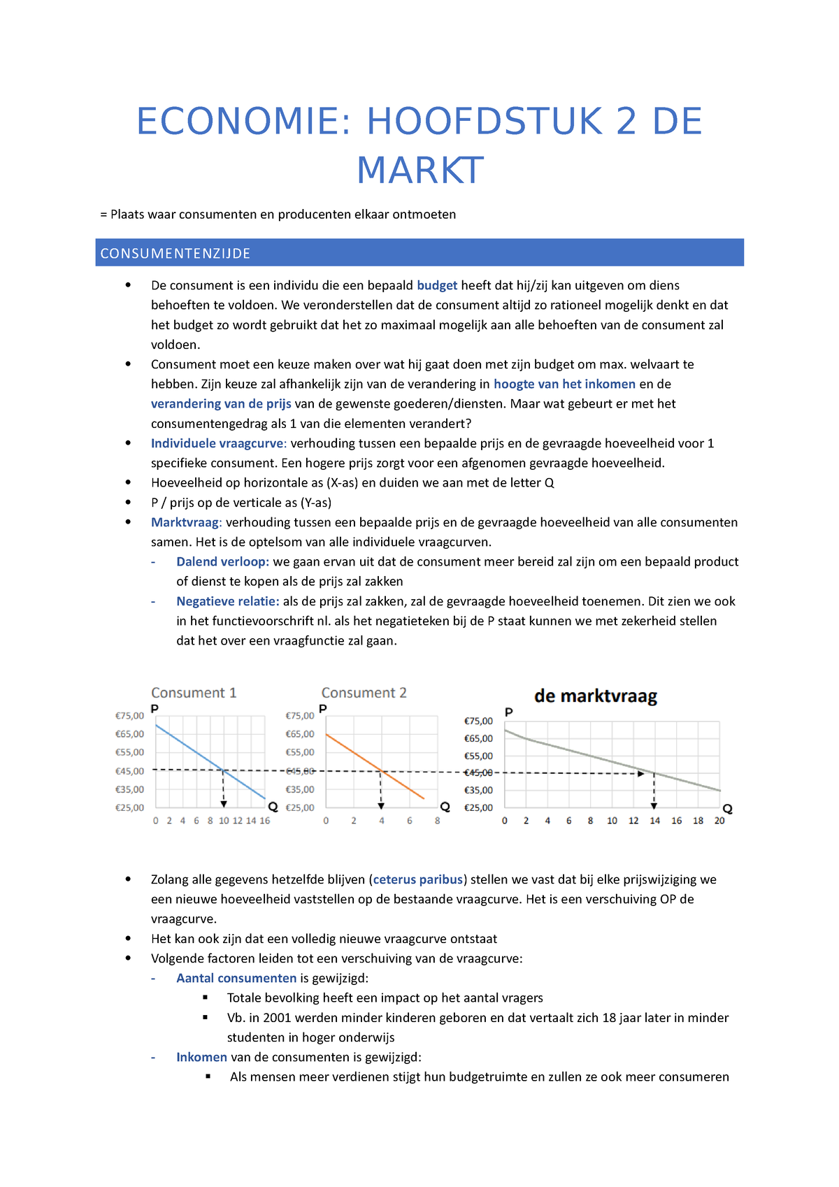 Samenvatting H2 - ECONOMIE: HOOFDSTUK 2 DE MARKT = Plaats Waar ...