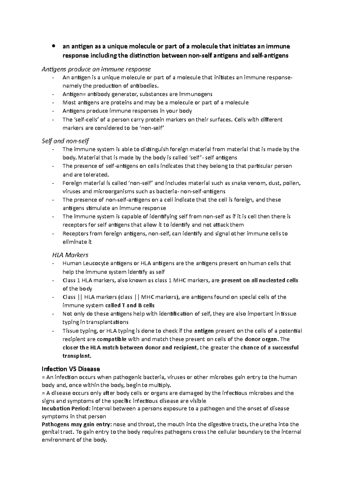 Biology notes Immune system - an antigen as a unique molecule or part ...
