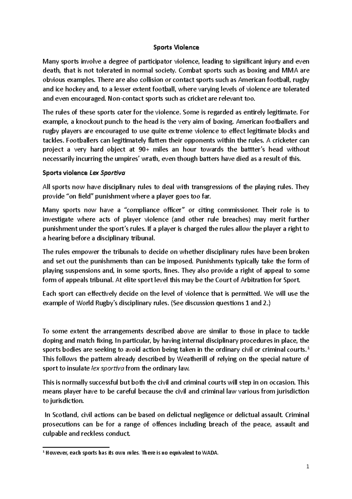 The Crime Of Assault In A Sporting Context Under Scots Law Sports