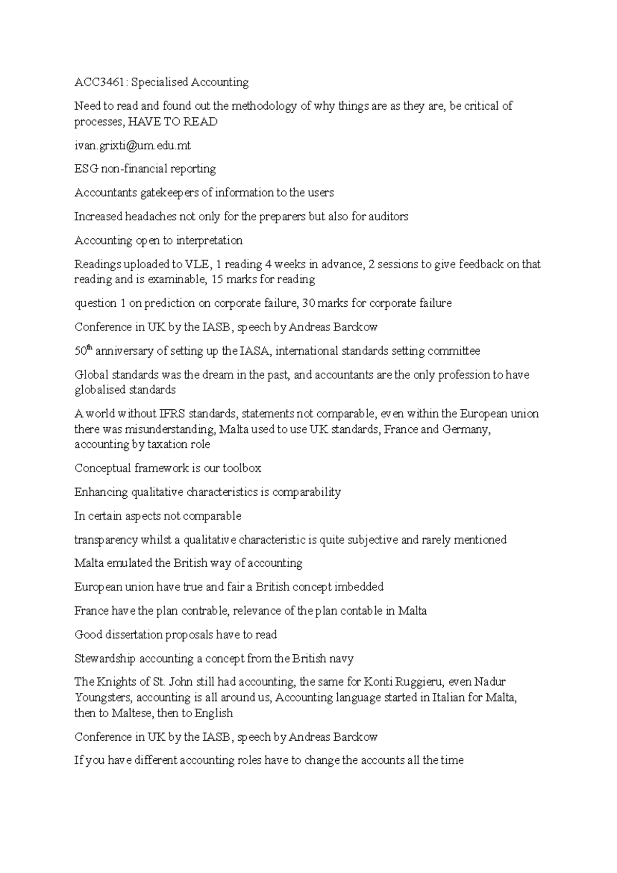 ACC3461 lecture notes ACC3461 Specialised Accounting Need to read