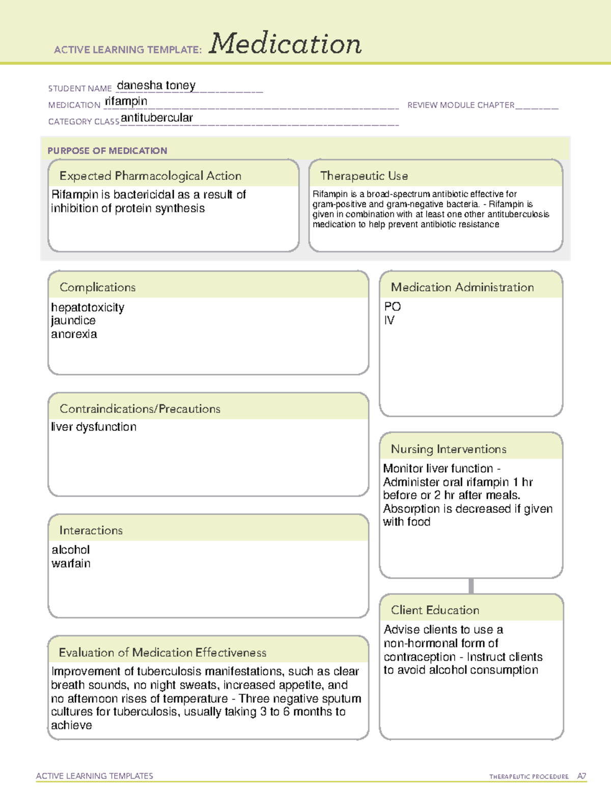 Rifampin - Drug Cards - Active Learning Templates Therapeutic Procedure 