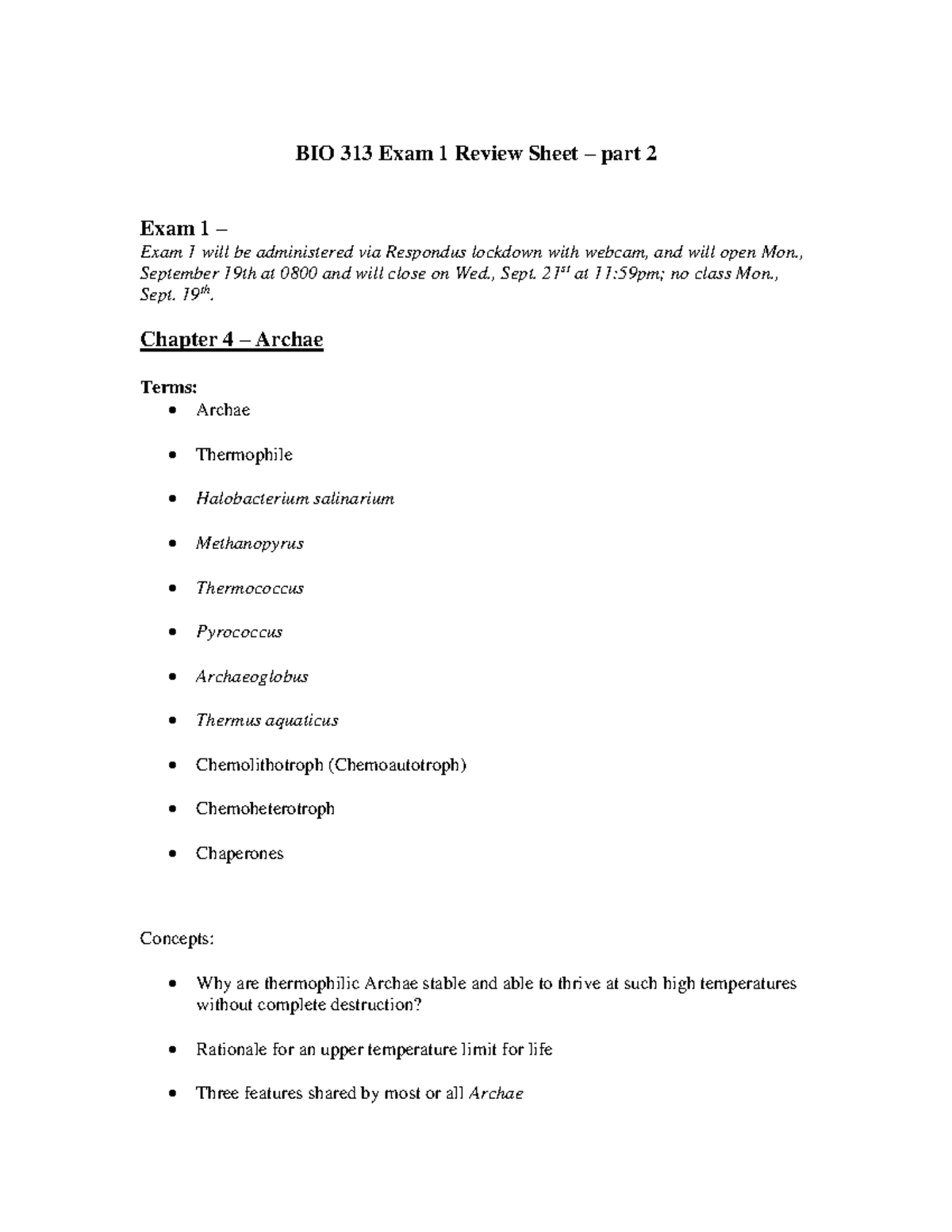 BIO313 Exam 1 Study Guide part 2 BIO 313 Exam 1 Review Sheet part 2
