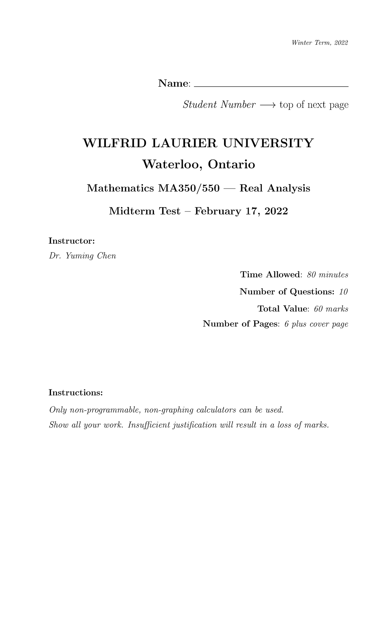 Midterm-Solutions - Winter Term, 2022 Name: Student Number −→ top of ...