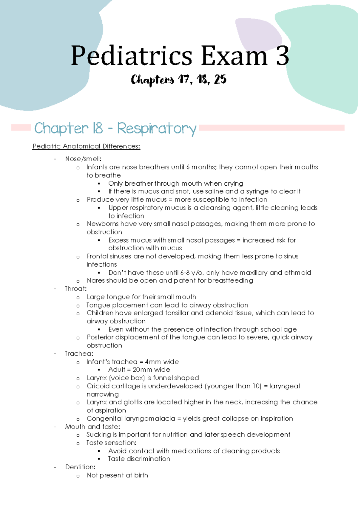 Chapter 18 respiratory - Chapters 17, 18, 25 Chapter 18 – Respiratory ...