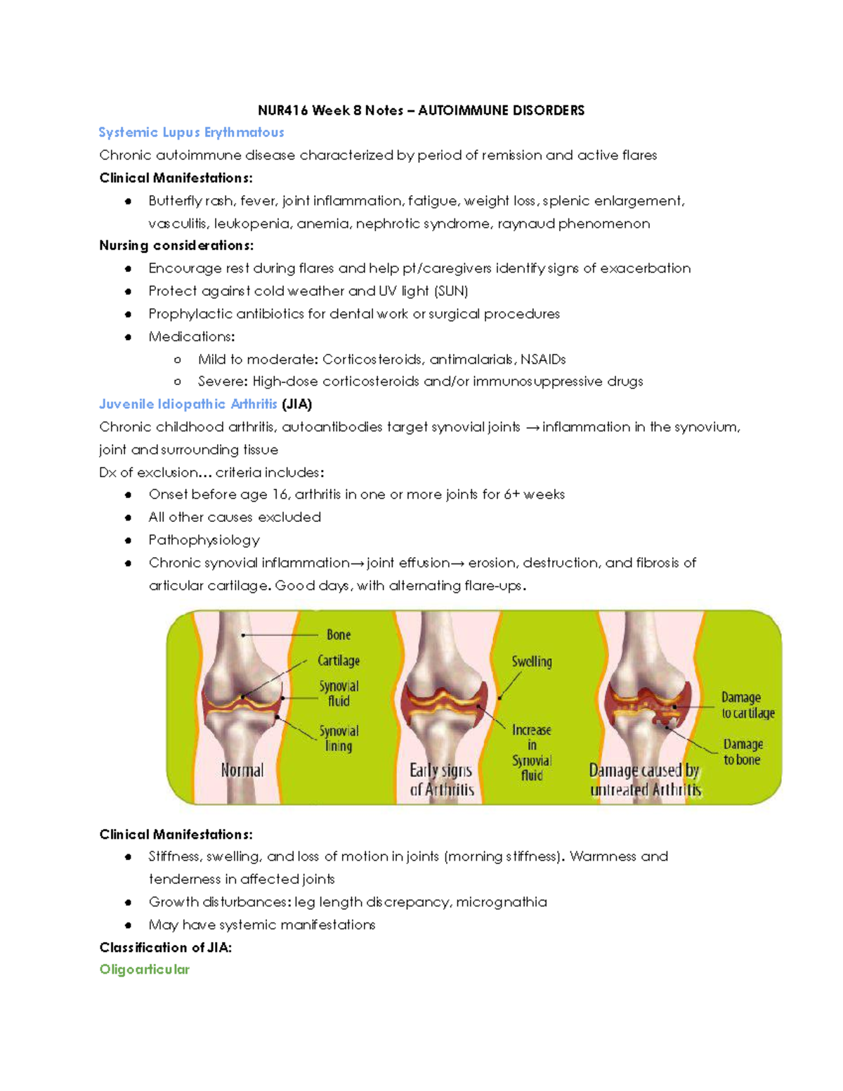 NUR416 Week 8 Notes - NUR416 Week 8 Notes – AUTOIMMUNE DISORDERS ...