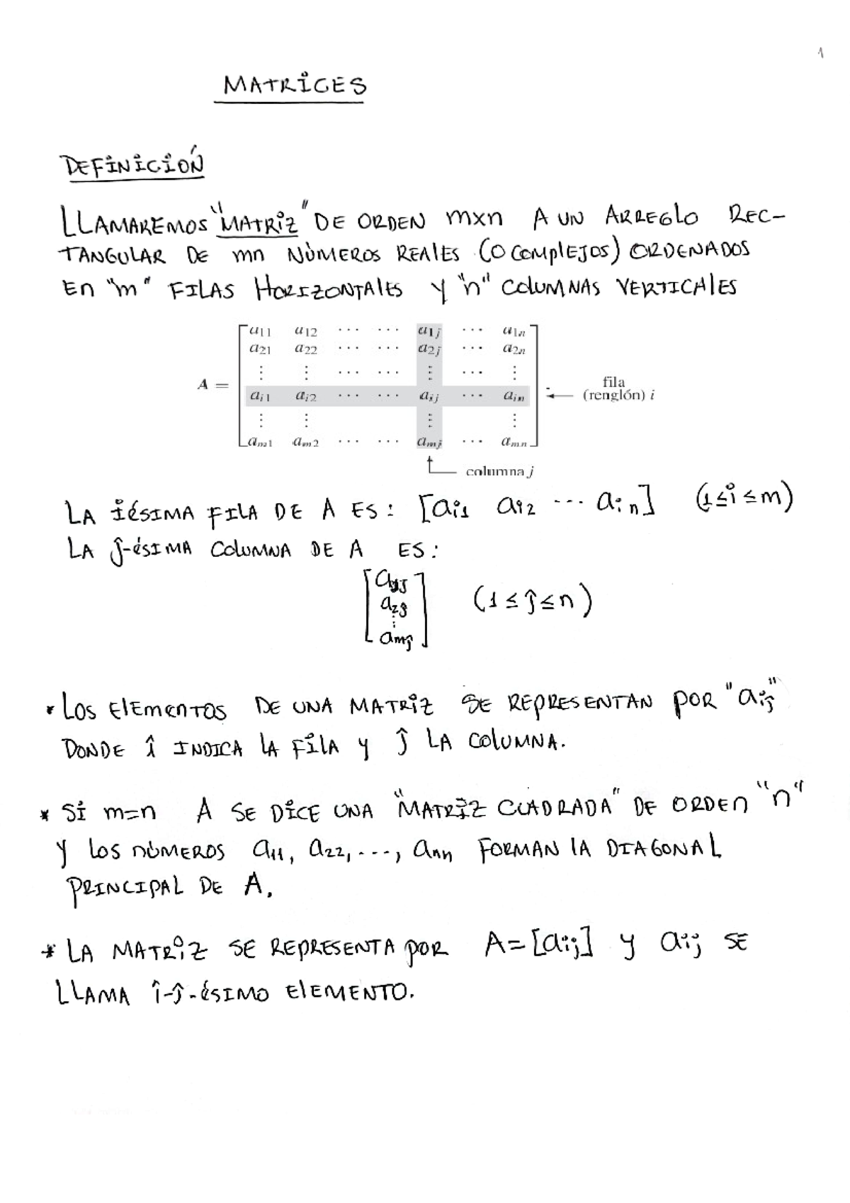 2. Matrices Algebra 2 - MATRICES DEFINICION LLAMAREMOS DE ORDEN mxn A ...