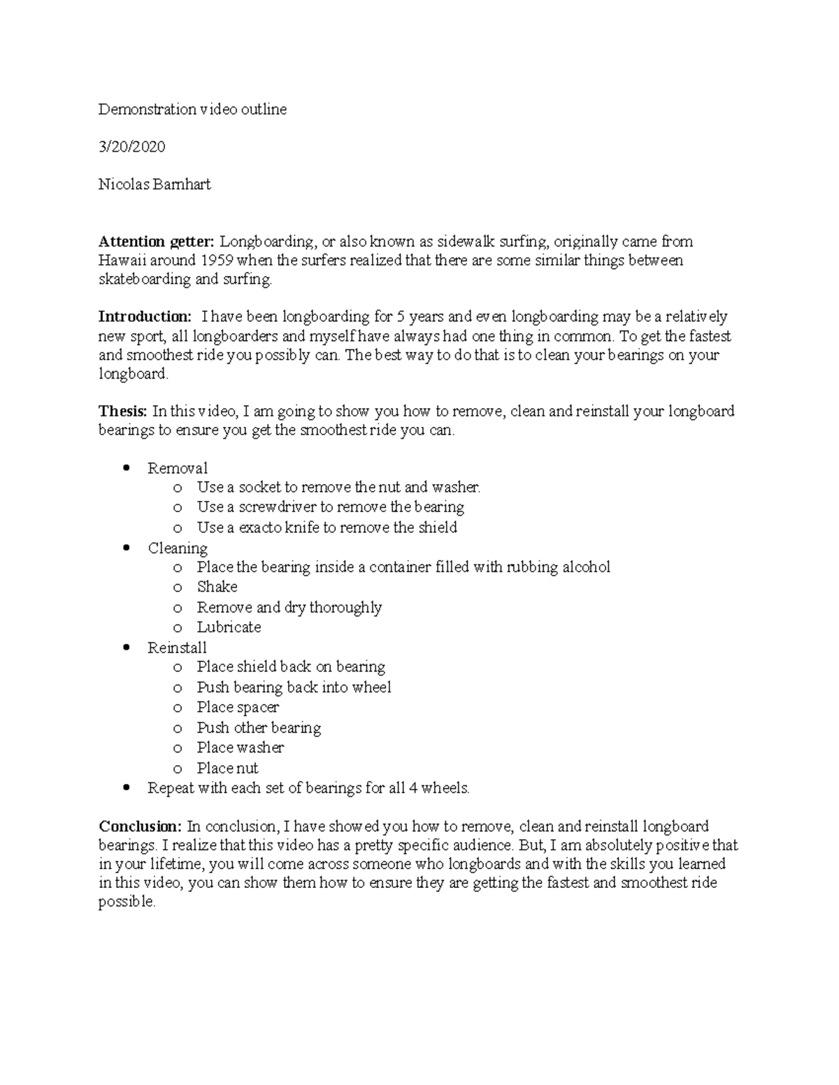 Demonstration video outline - Demonstration video outline 3/20/ Nicolas ...