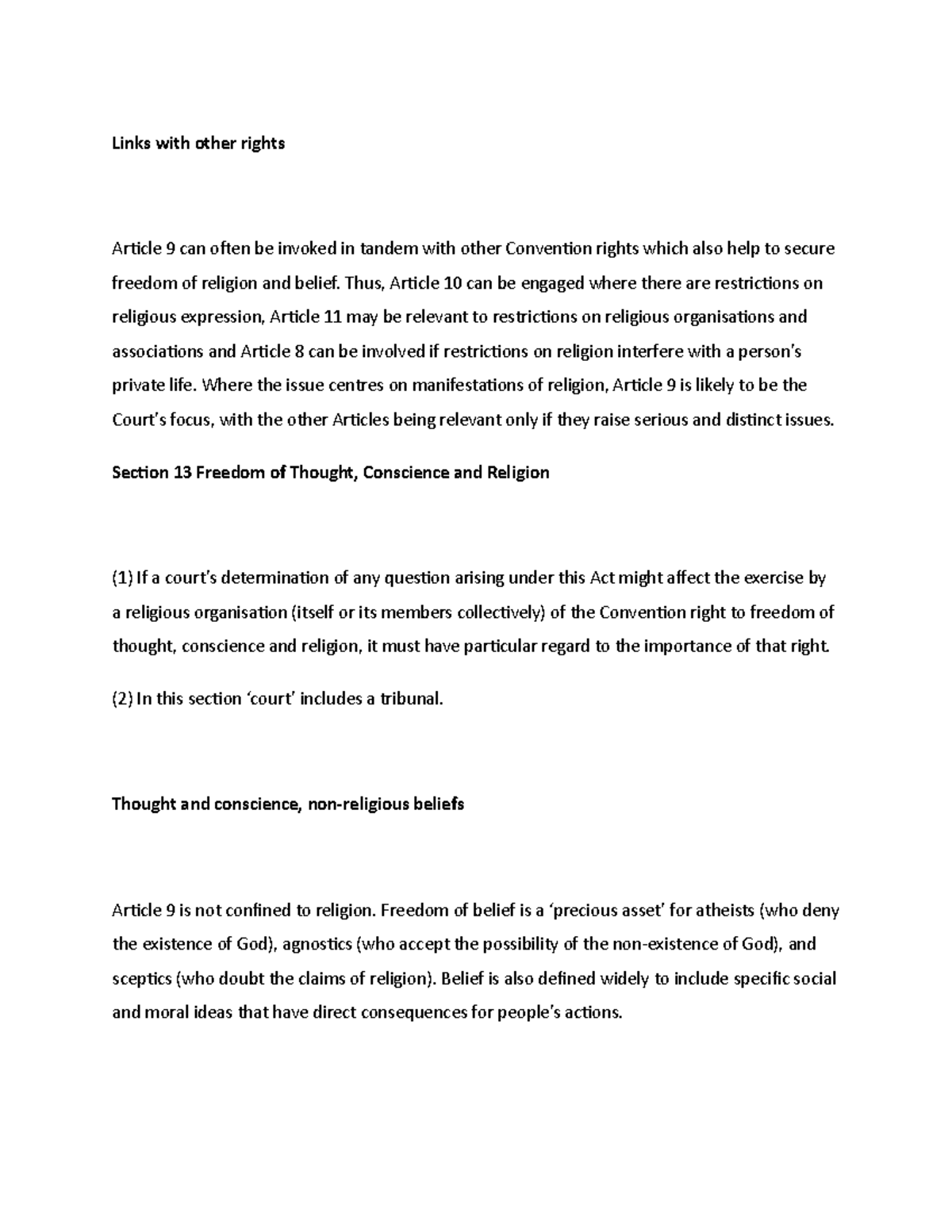 Article 9 Freedom of thought, conscience and religion - Links with ...