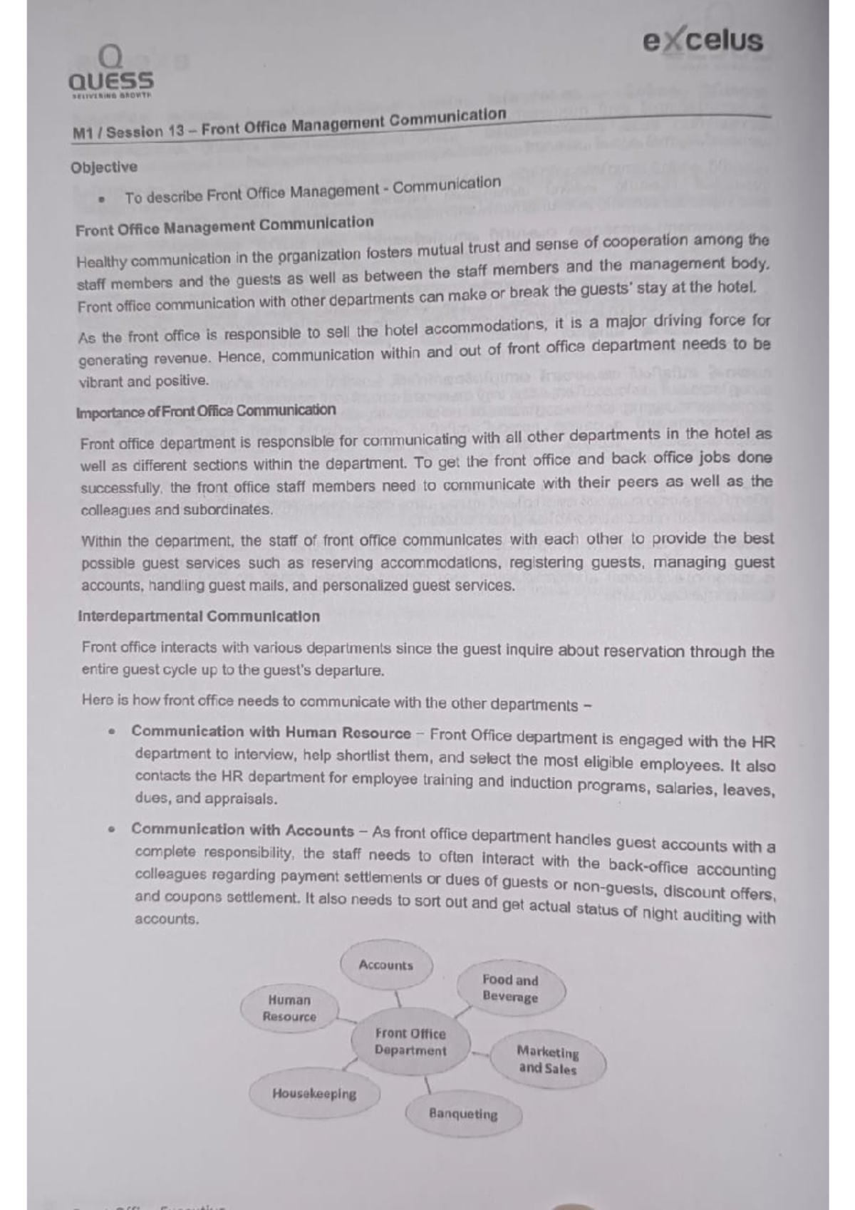 Front office management communication bachelor of tourism and hotel