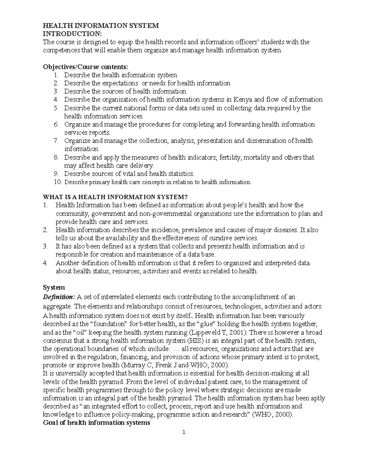 Health Information System Notes20.09.2012 4 HEALTH INFORMATION