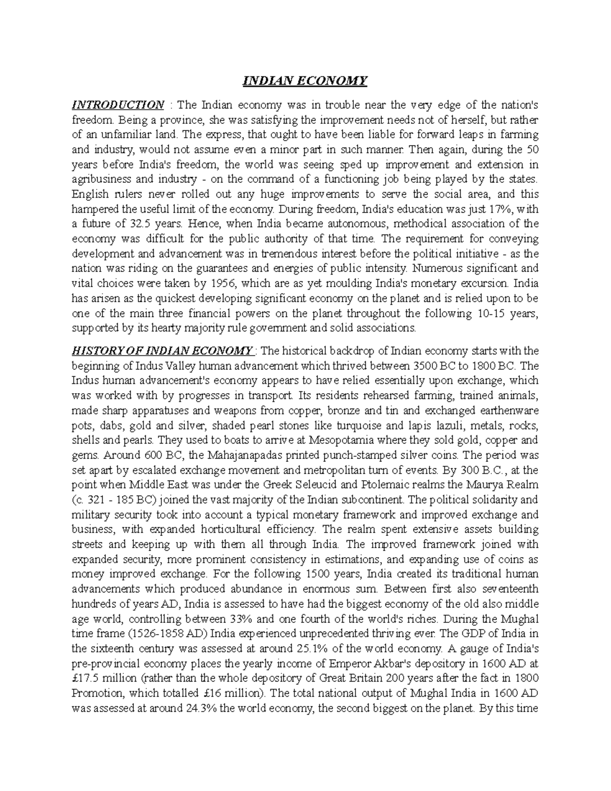 essay on indian market economy