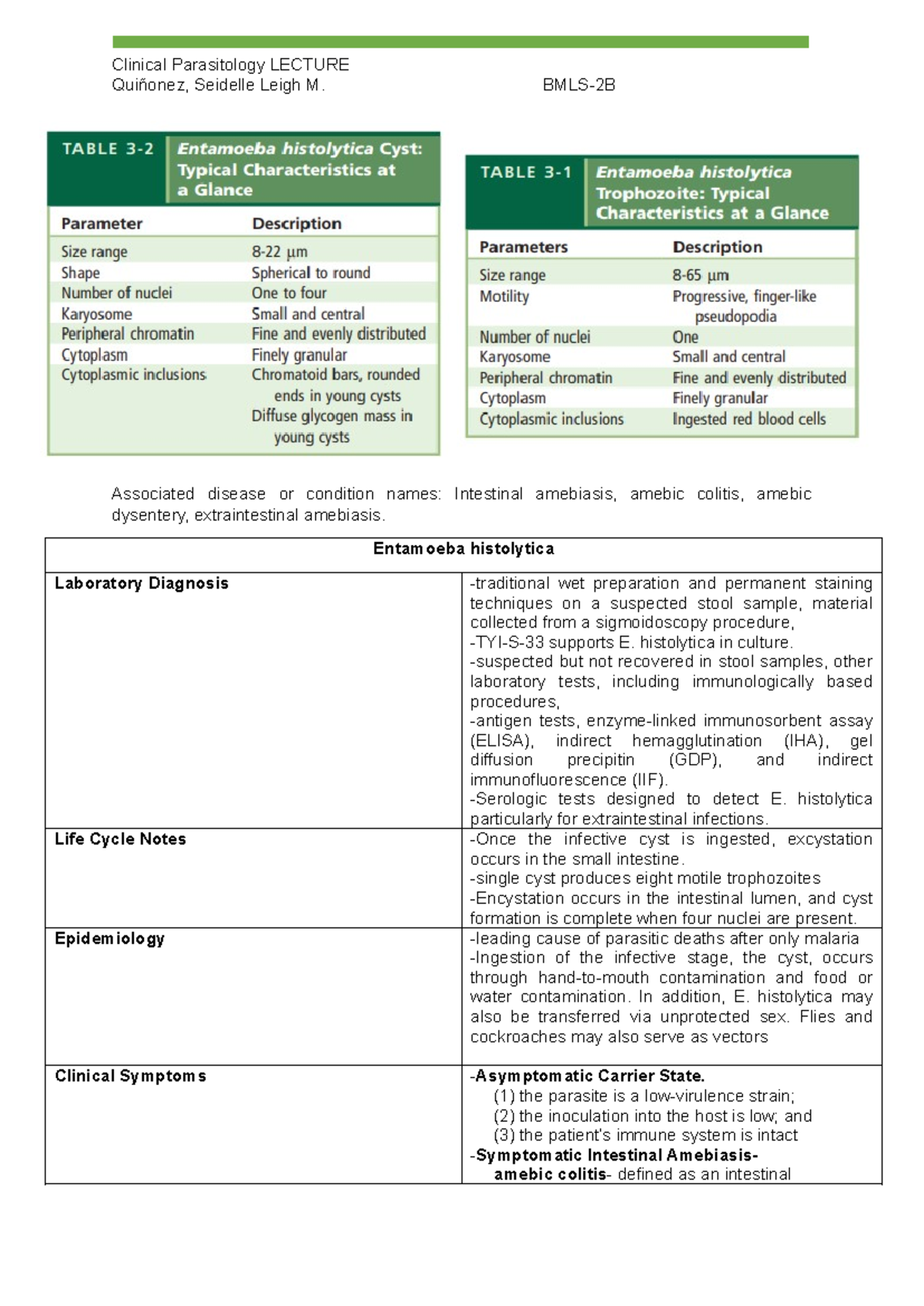 Chapter 3 Parasitology Notes - Quiñonez, Seidelle Leigh M. BMLS-2B ...