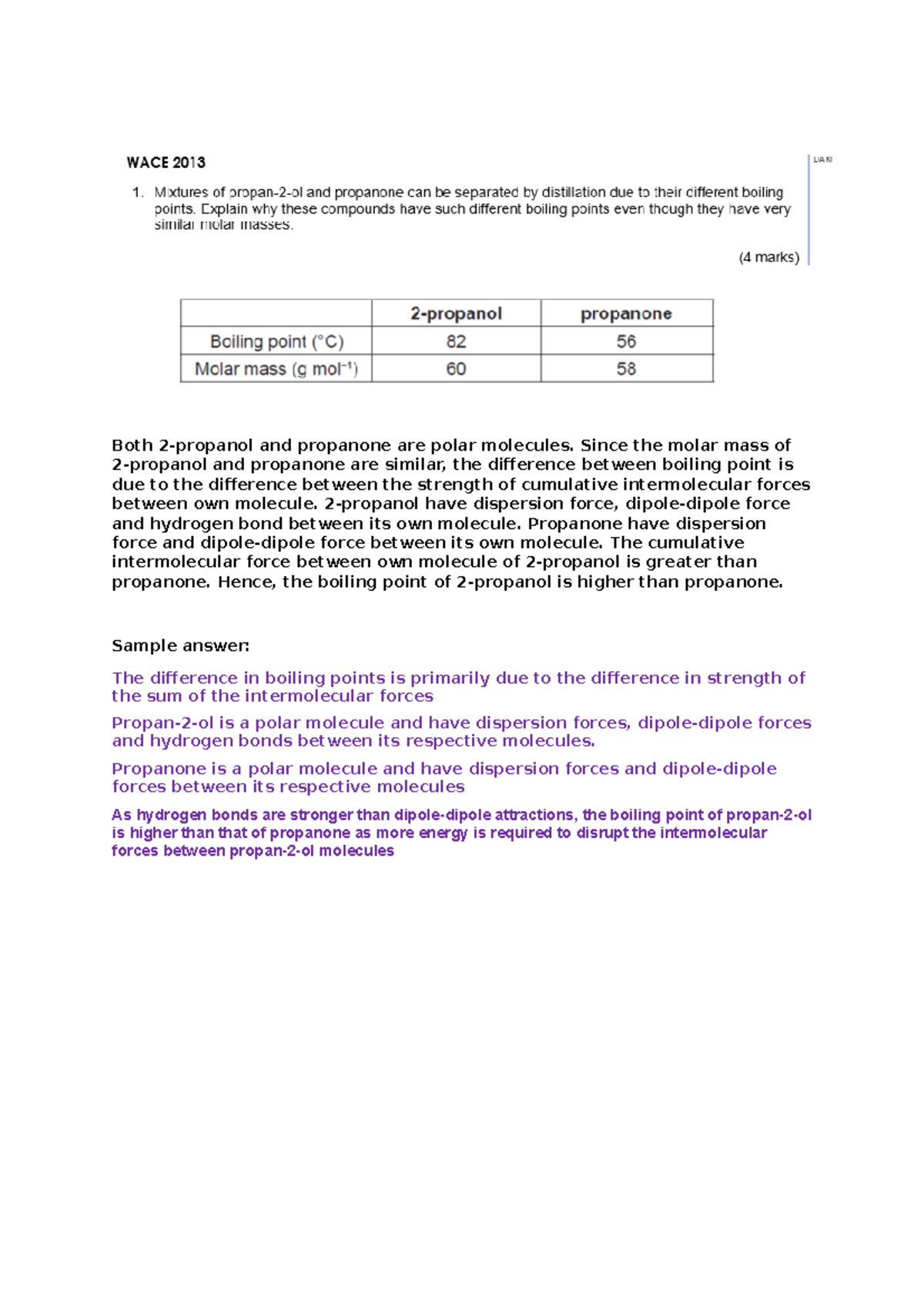 Boiling Point Homework Both 2propanol and propanone are polar