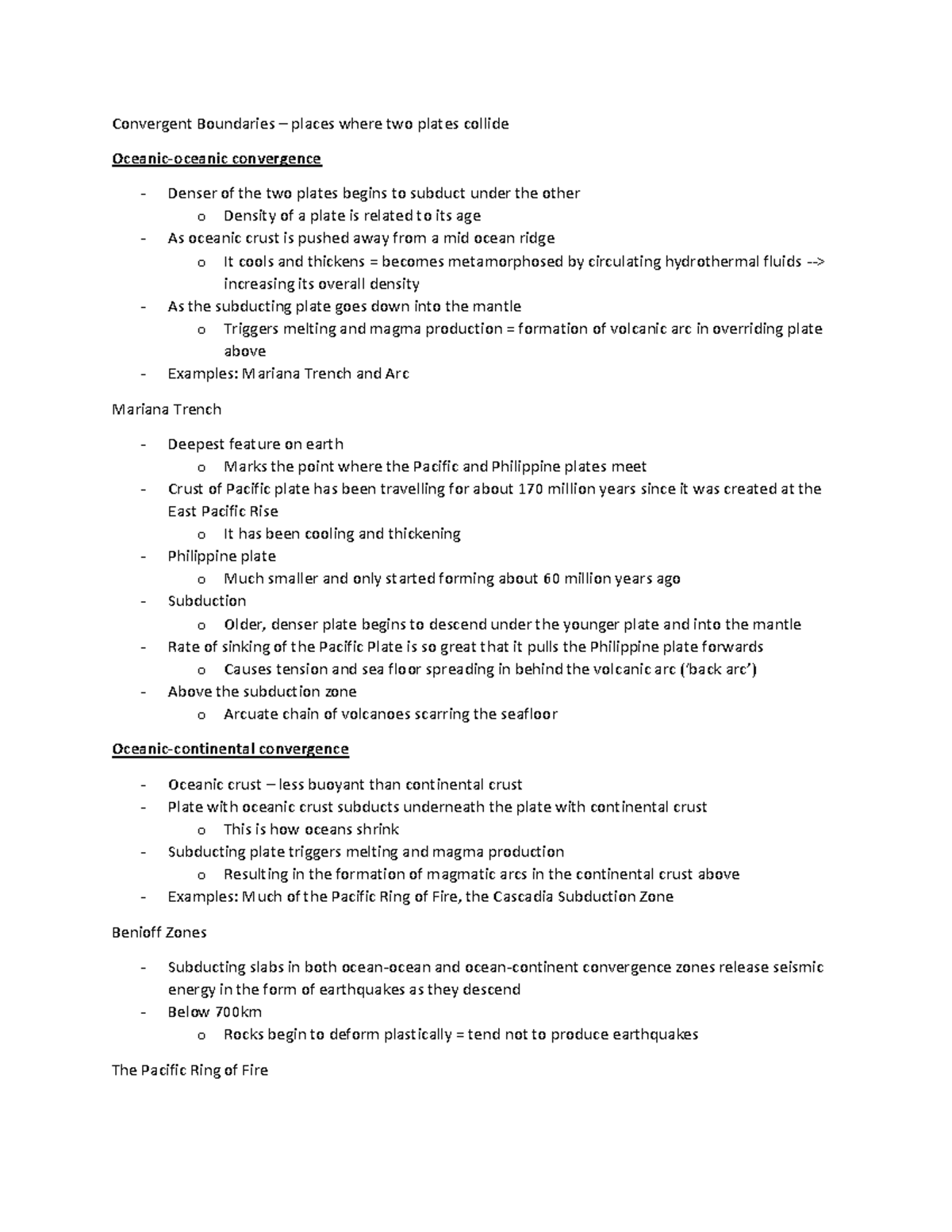 EESA06 UOFT LECTURE NOTES - CONVERGENT OCEANS - Convergent Boundaries ...