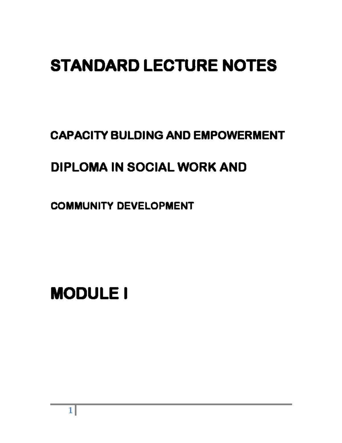 Community Capacity Build AND Empowerment - STANDARD LECTURE NOTES ...