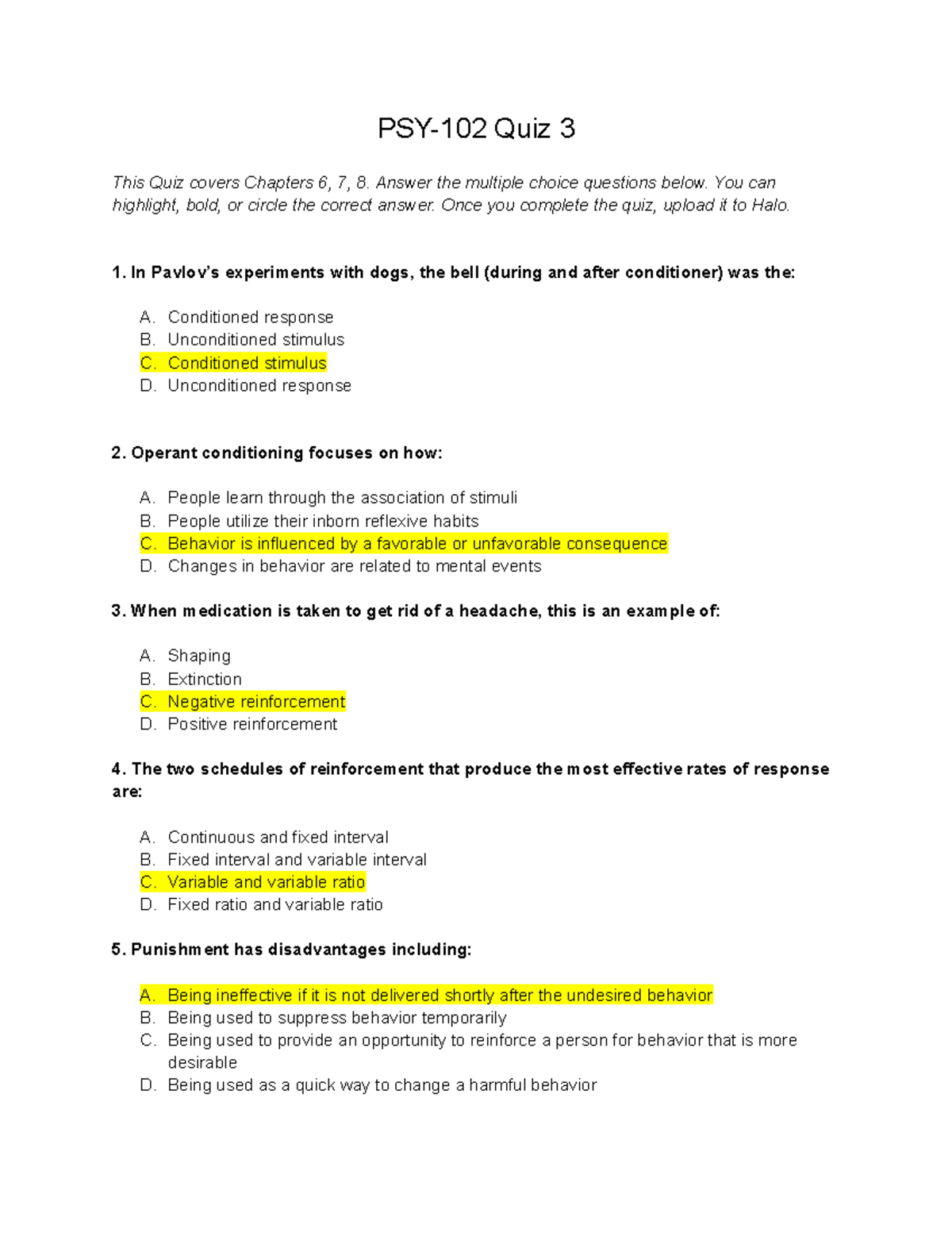 General Psychology PSY-102 Quiz 3-2 - PSY-102 Quiz 3 This Quiz Covers ...