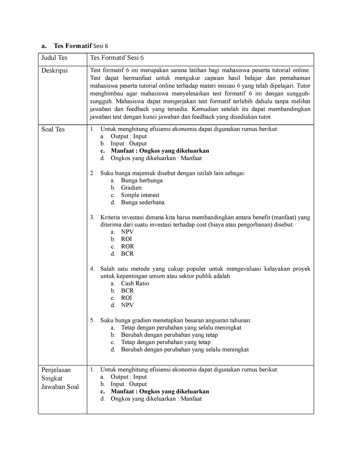 Tes Formatif Sesi 6 - Tugas Ut - A. Tes Formatif Sesi 6 Judul Tes Tes ...