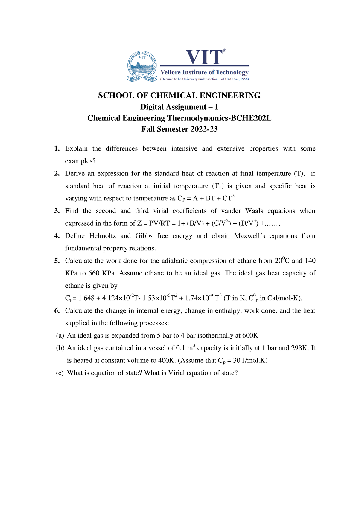 chemical engineering room assignment may 2022