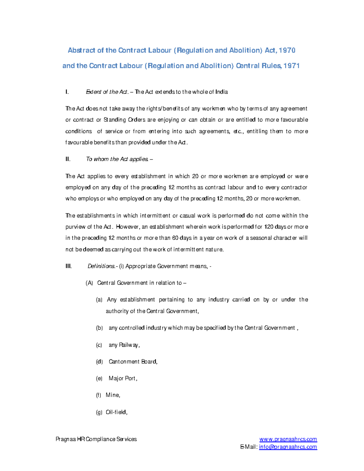 Abstract of the Contract Labour - English - Pragnaa HR Compliance ...
