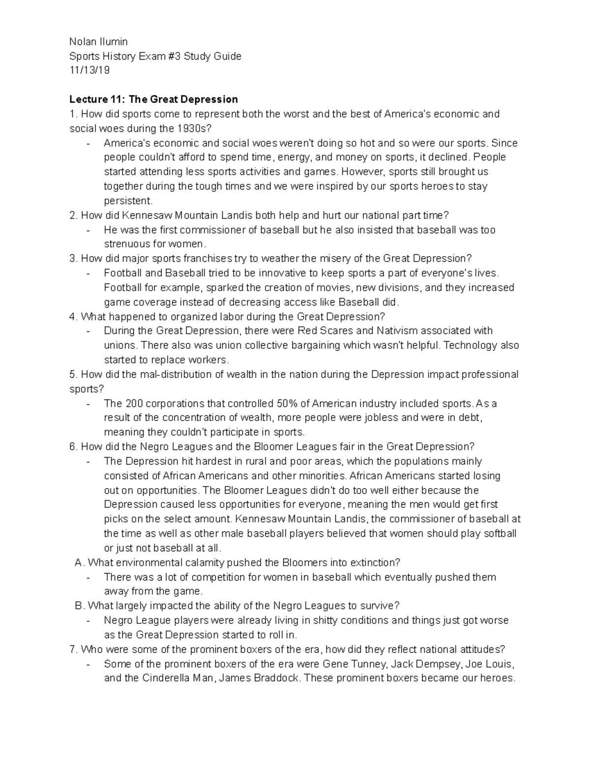 Sports History Exam #3 Study Guide - Since people couldn’t afford to ...