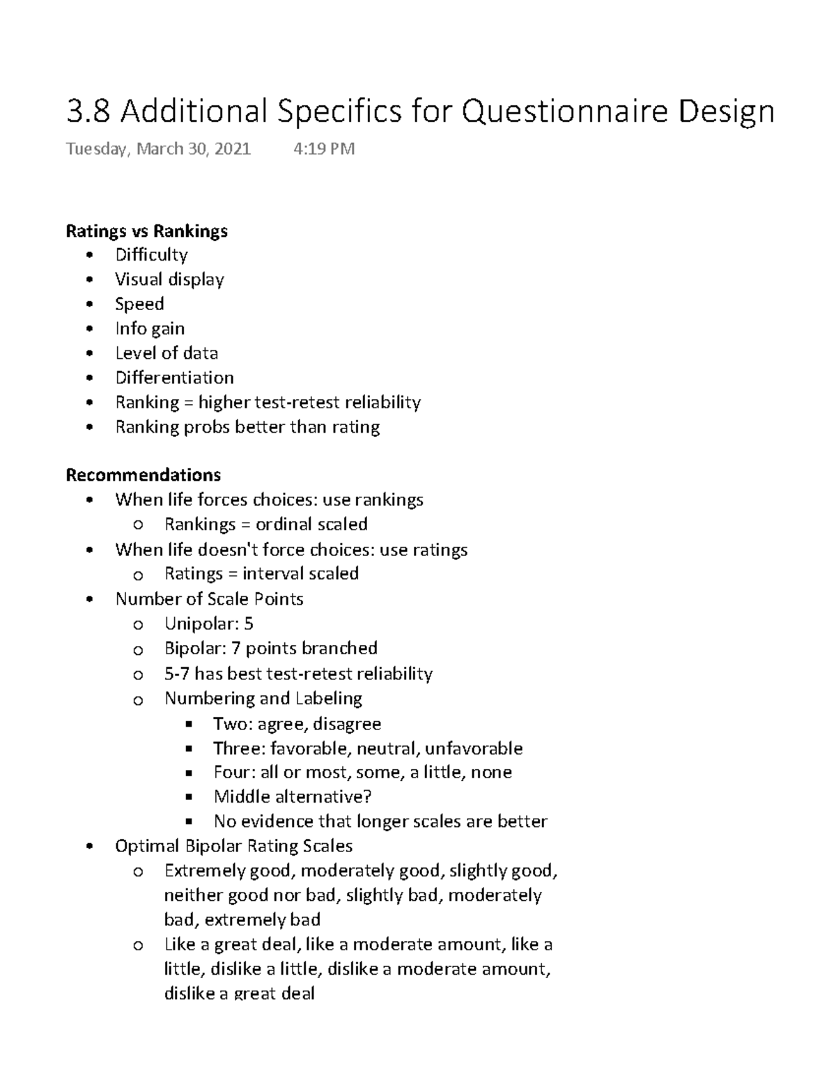 3.8 Additional Specifics for Questionnaire Design - Ratings vs Rankings ...