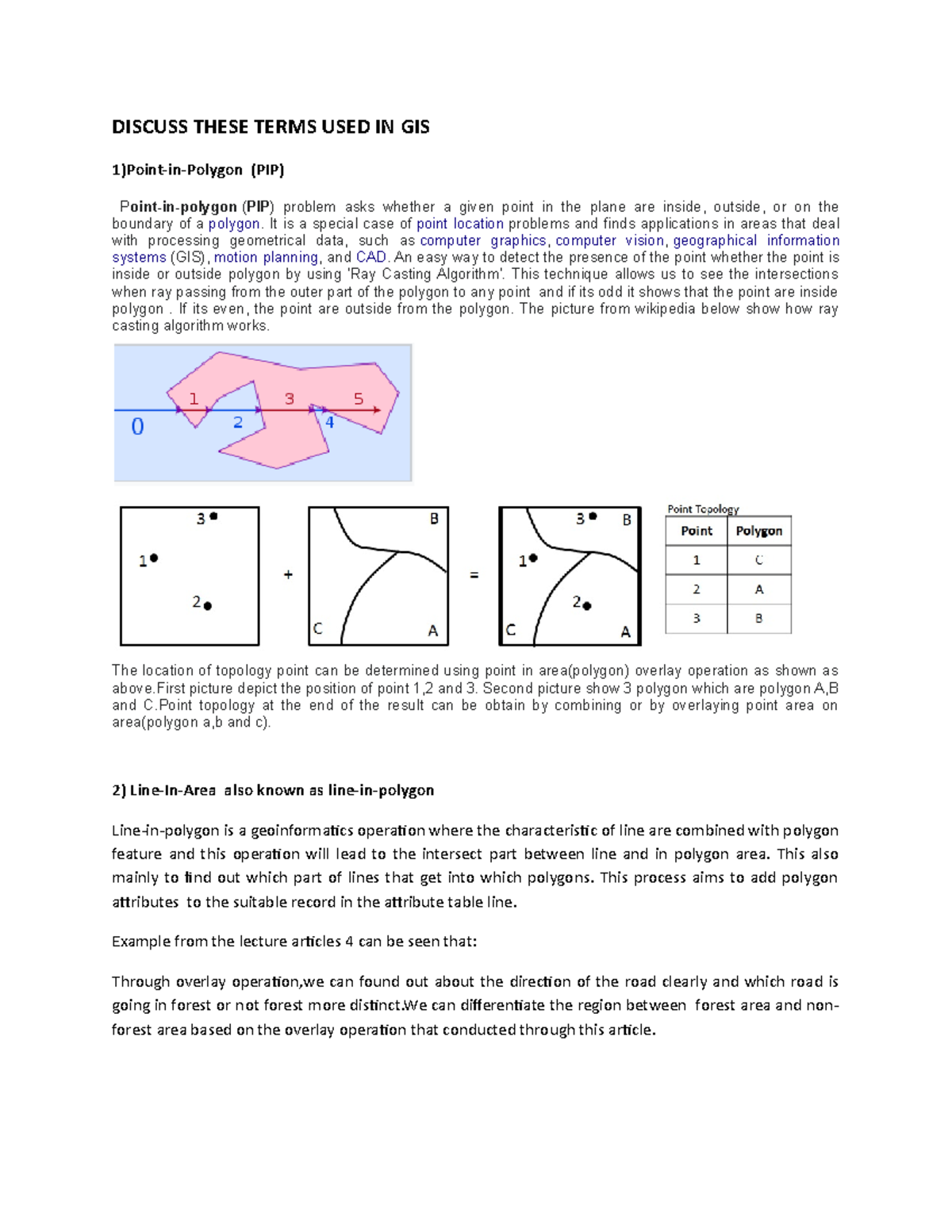 Document 1 - DISCUSS THESE TERMS USED IN GIS 1)Point-in-Polygon (PIP) P ...