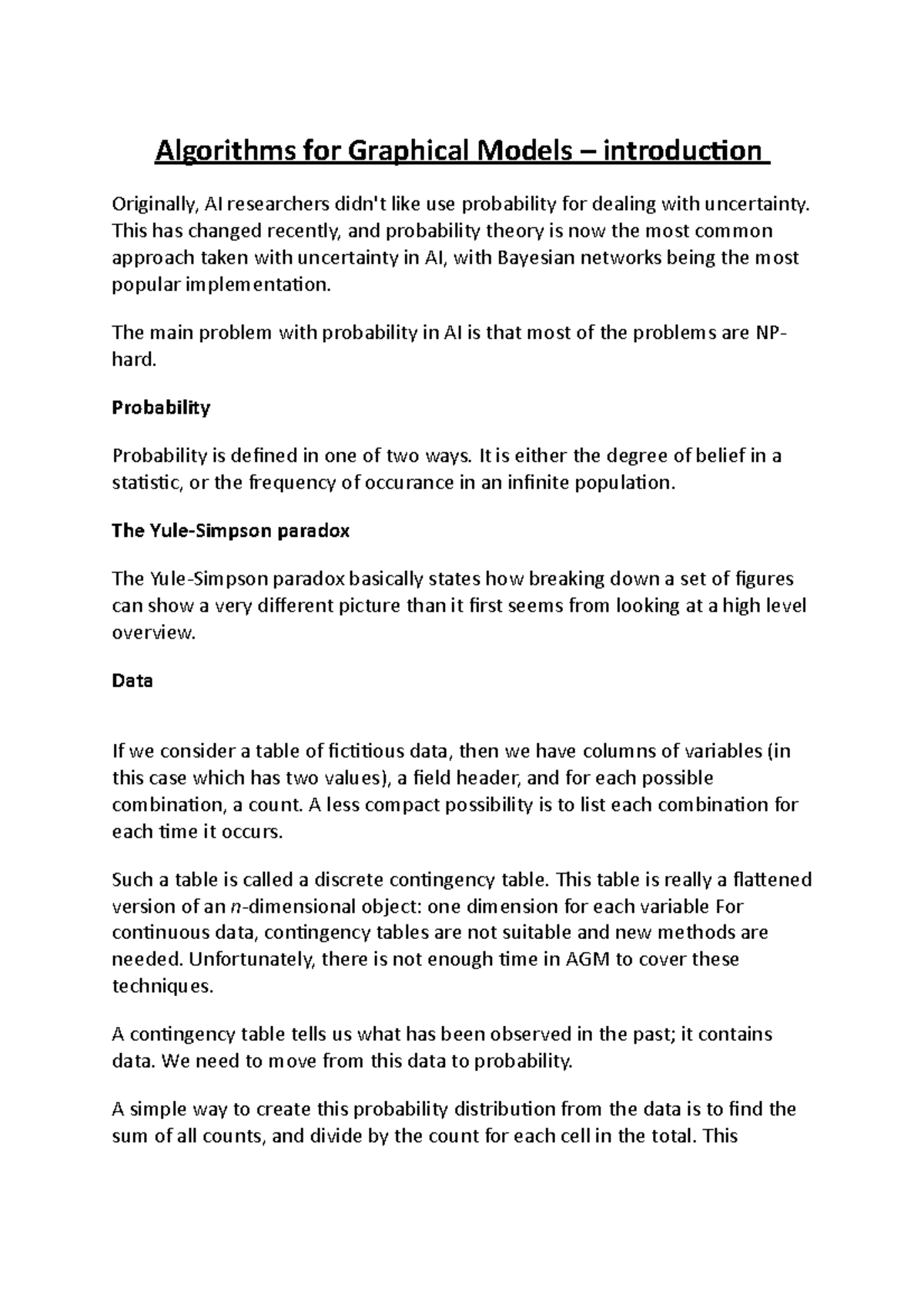 Algorithms for Graphical Models – introduction - Algorithms for ...