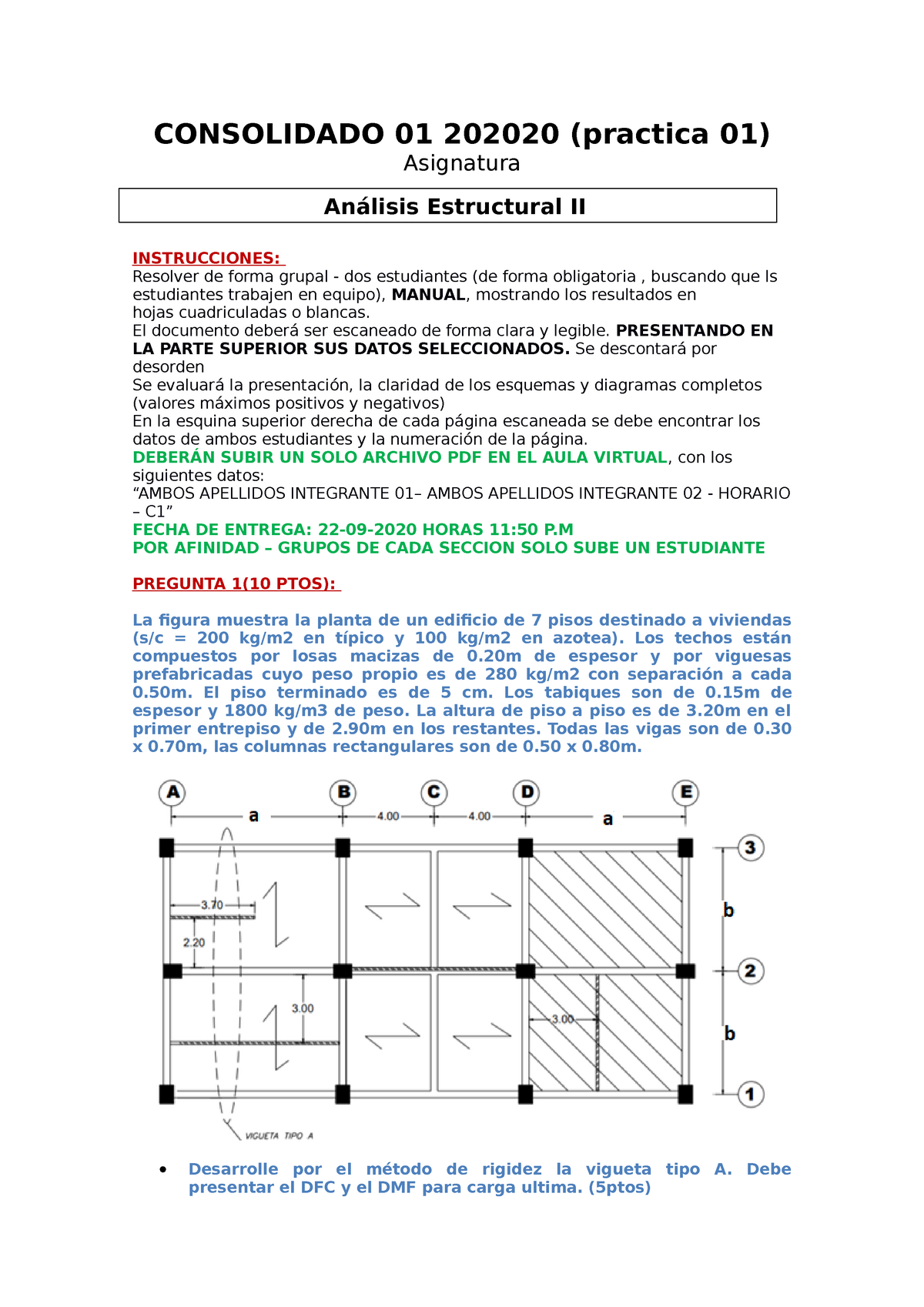 Metrado De Cargas Consolidado 01 202020 Practica 01 Asignatura Instrucciones Resolver De 6741