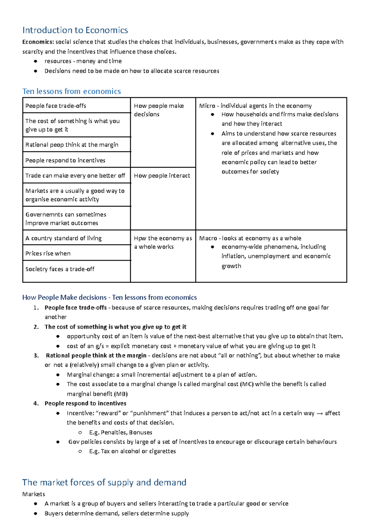 Economics Notes - Introduction to Economics Economics: social science ...