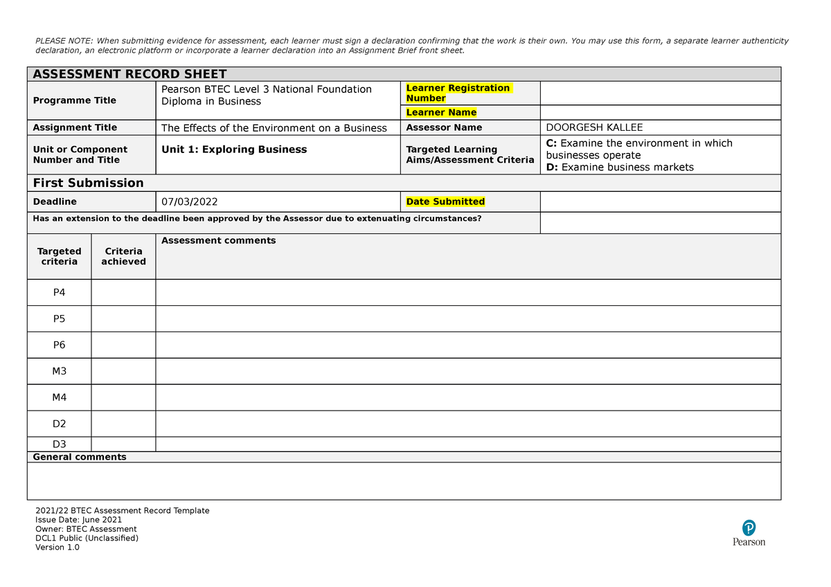 btec assignment template