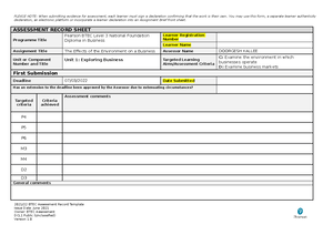 Btec-assessment-record-template - Assignment 2-2 - Declaration, An ...