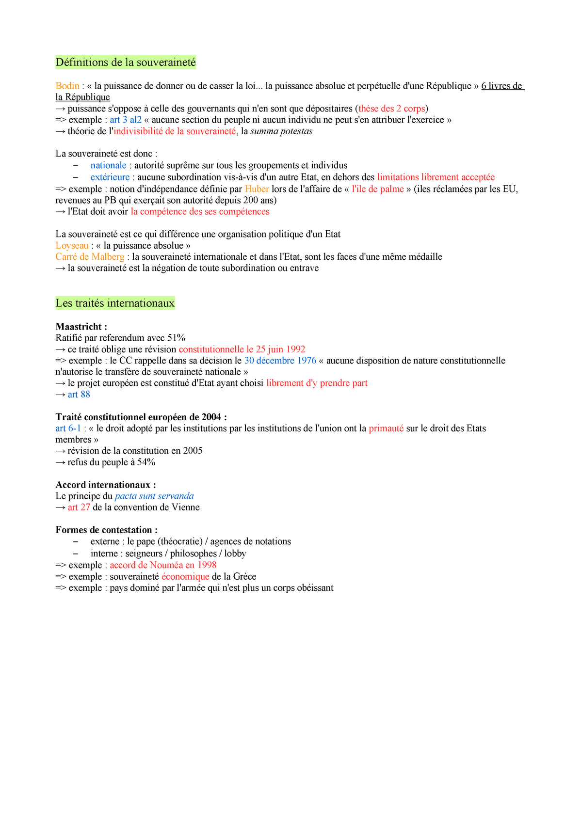 L Etat Sous Contrainte Copie Definitions De La Souverainete Bodin La Puissance De Donner Ou De Studocu