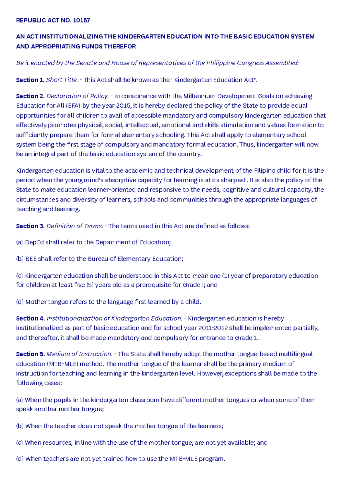 Republic ACT NO. 10157 - kjhujgu - REPUBLIC ACT NO. 10157 AN ACT ...