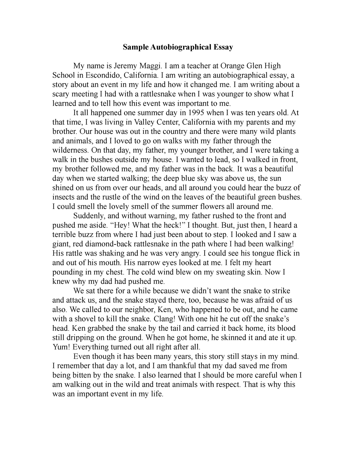 autobiographical essay for pa school