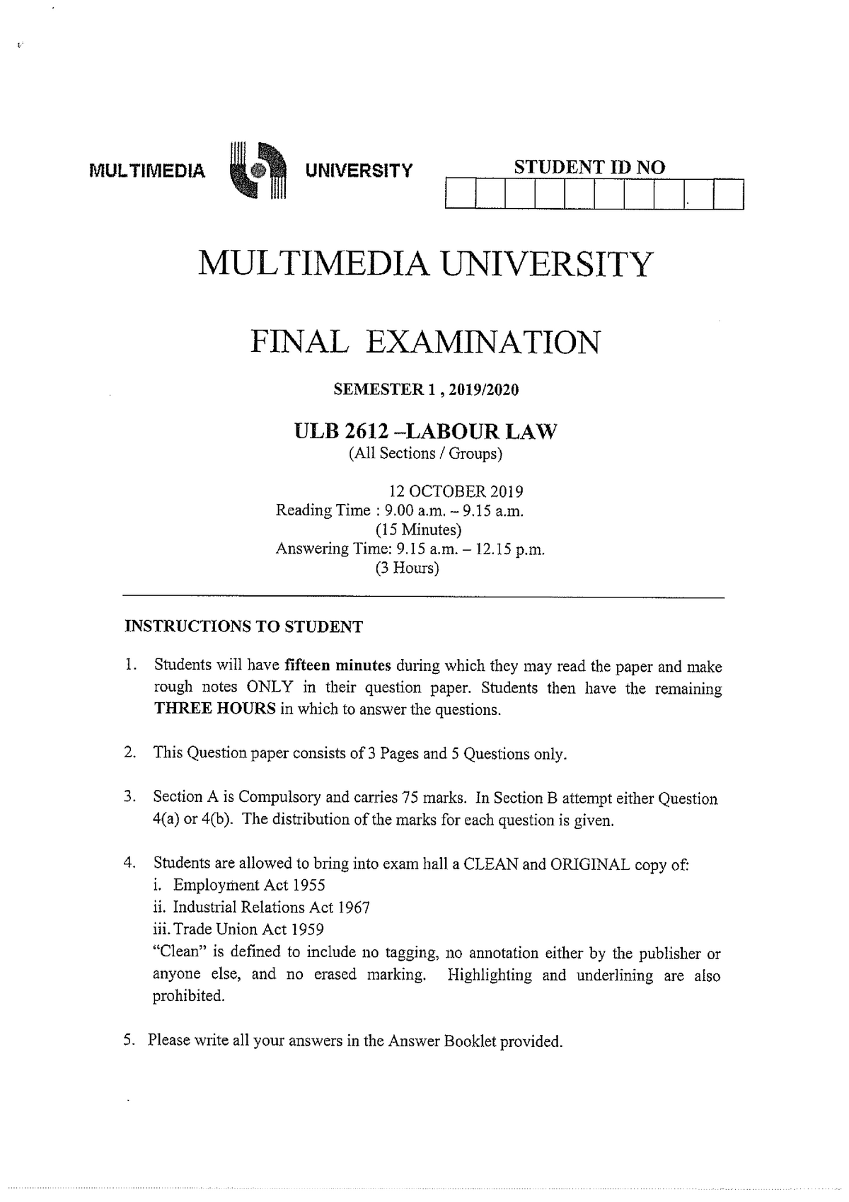 Ulb 2612 Labour Law 19 20 Tri 1 Ulb 2612 Mmu Studocu